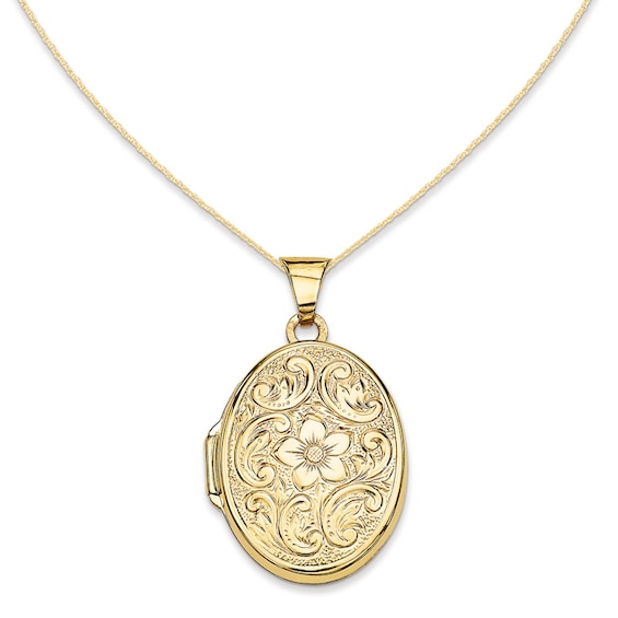 Oval Scroll Floral Locket in 14K Gold