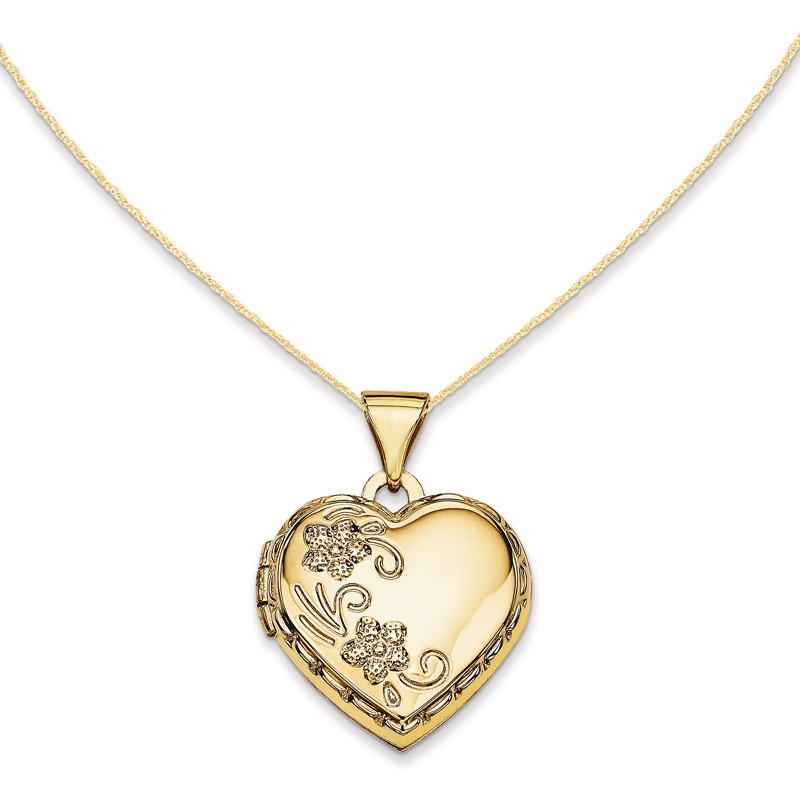 Floral Heart Locket in 14K Gold