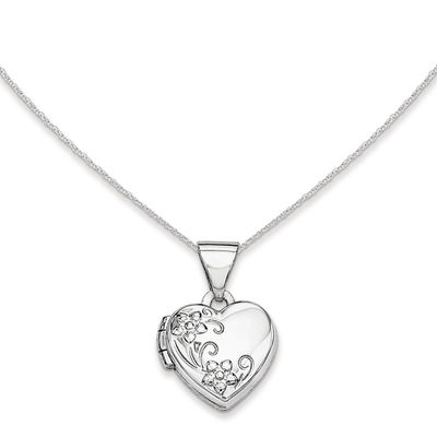 Floral Heart Locket in 14K White Gold 