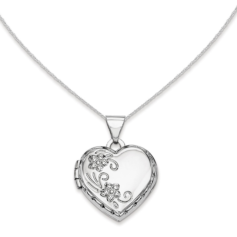 Main Image 1 of Floral Heart Locket in 14K White Gold