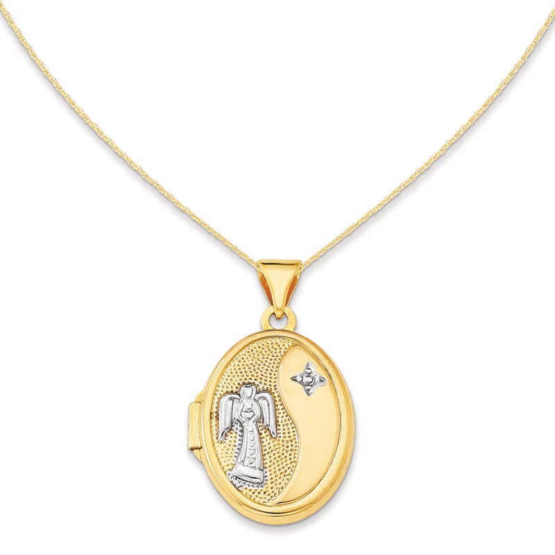 Oval Angel Locket in 14K Two-Tone Gold