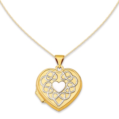14K Gold Cut-Out And Textured Woven Heart Charm Pendant