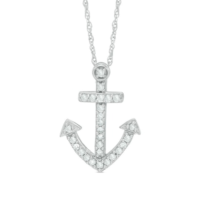 Jewels By Lux 14K White Gold Polished Anchor with Textured Rope Pendant 