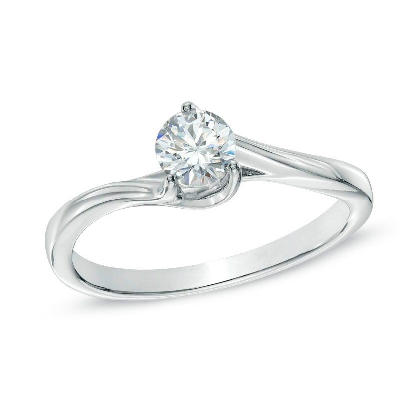 1/3 CT. Diamond Solitaire Bypass Engagement Ring in 14K White Gold