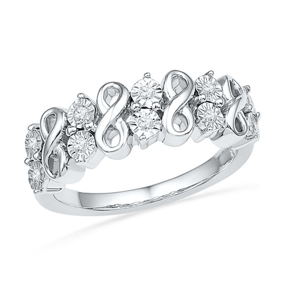 1 10 Ct T W Diamond Double Row Infinity Band In Sterling Silver T W Diamond Double Row Infinity Band In Sterling Silver
