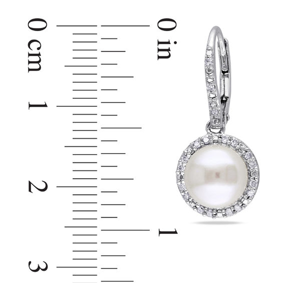 8.0 - 8.5mm Button Cultured Freshwater Pearl and 1/5 CT. T.W. Drop Earrings in Sterling Silver 8.0 - 8.5mm Button Cultured Freshwater Pearl and 1/5 CT. T.W. Drop Earrings in Sterling Silver