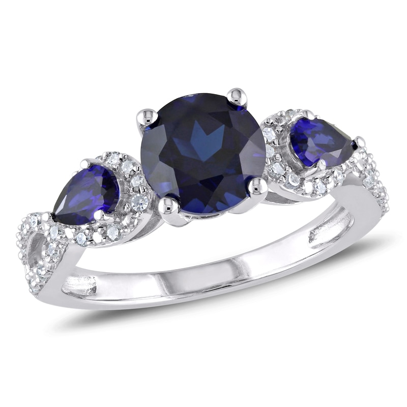 7.0mm LabCreated Blue Sapphire and 1/6 CT. T.W. Diamond Ring in Sterling Silver Zales