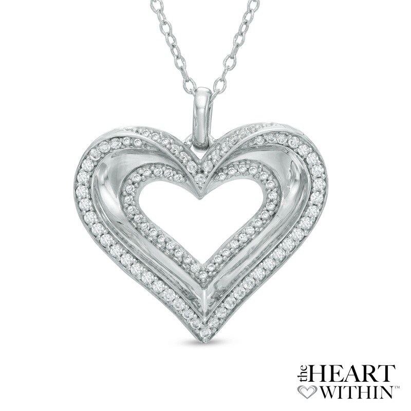 Main Image 1 of 1/2 CT. T.W. Diamond Heart Pendant in 10K White Gold