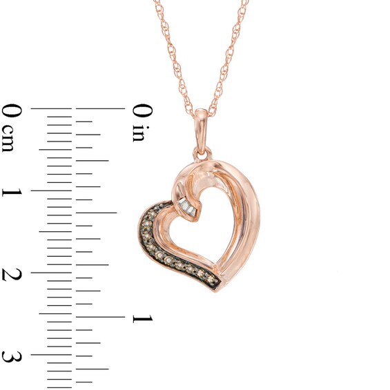 1/10 CT. T.w. Champagne and White Diamond Tilted Ribbon Heart Pendant in 10K Rose Gold