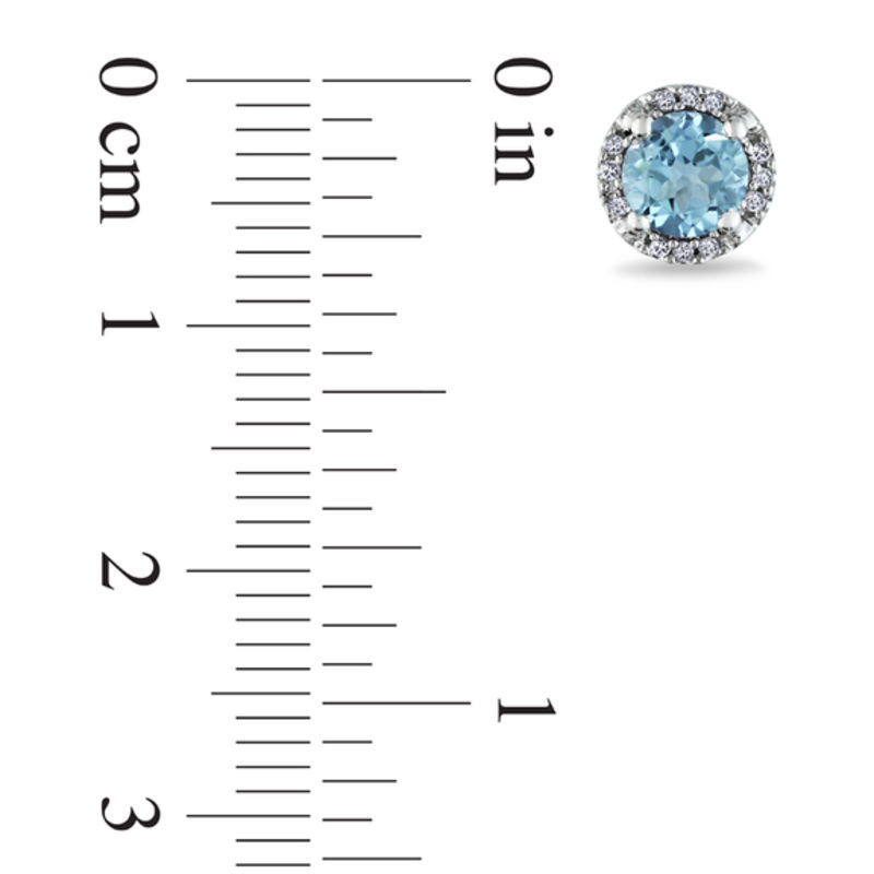 5.0mm Blue Topaz and Diamond Accent Frame Stud Earrings in 10K White Gold