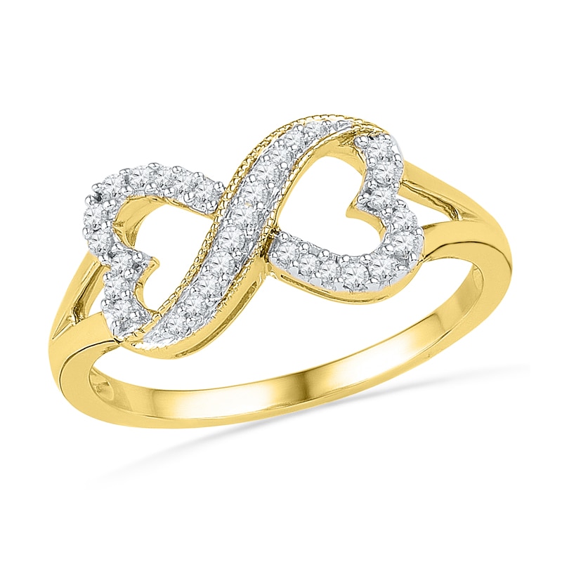 Main Image 1 of 1/6 CT. T.W. Diamond Sideways Heart-Shaped Infinity Ring in 10K Gold