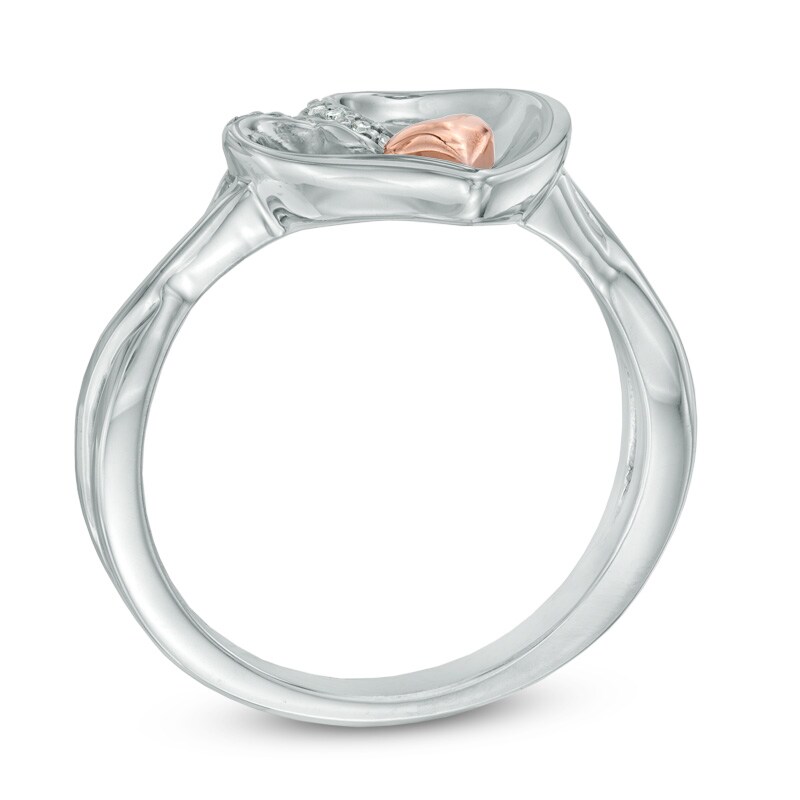 Main Image 2 of Diamond Accent Tilted Heart Ring in Sterling Silver and 10K Rose Gold