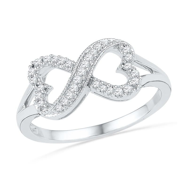 1/6 CT. T.W. Diamond Sideways Heart-Shaped Infinity Ring in 10K White ...