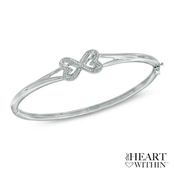 Diamond Accent Heart-Shaped Infinity Bangle in Sterling Silver