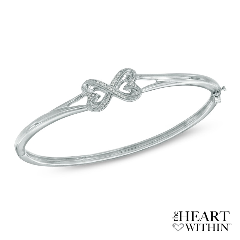 Main Image 1 of Diamond Accent Heart-Shaped Infinity Bangle in Sterling Silver