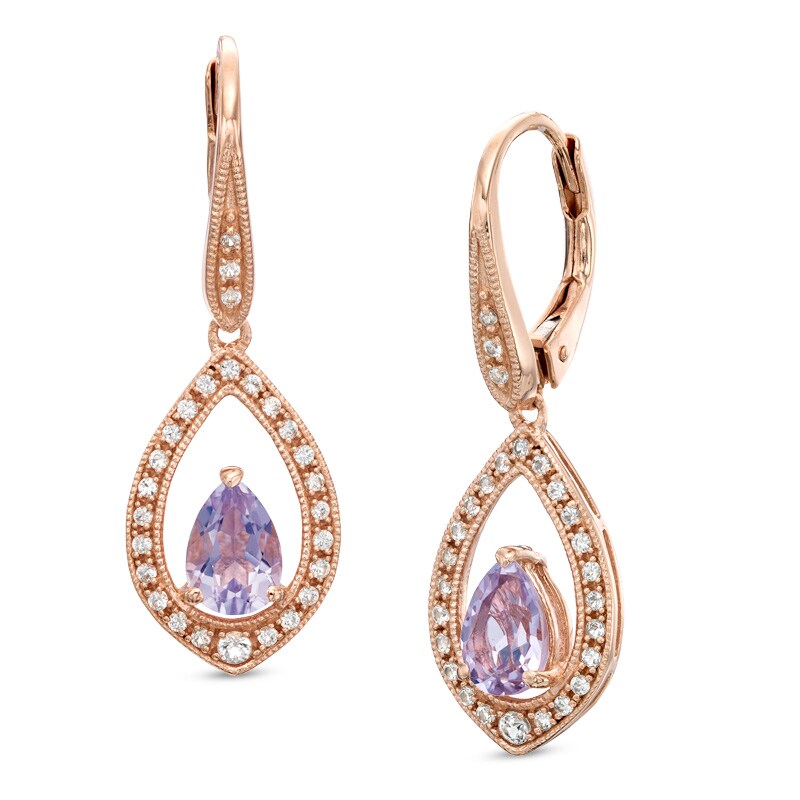 Main Image 1 of Rose de France Amethyst and Lab-Created White Sapphire Drop Earrings in Sterling Silver with 14K Rose Gold Plate