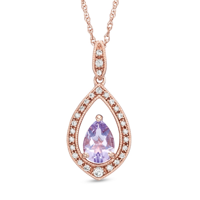 Pear-Shaped Rose de France Amethyst and Lab-Created White Sapphire Pendant in Sterling Silver with 14K Rose Gold Plate