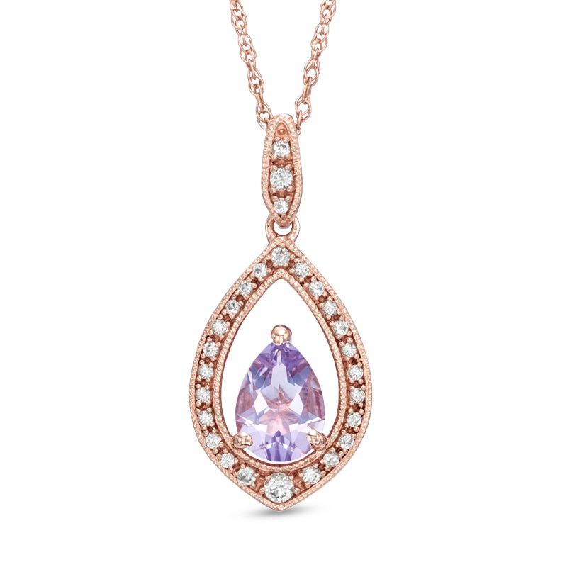 Main Image 1 of Pear-Shaped Rose de France Amethyst and Lab-Created White Sapphire Pendant in Sterling Silver with 14K Rose Gold Plate