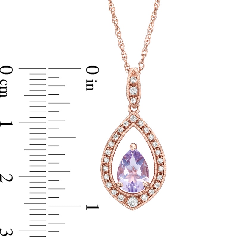 Main Image 2 of Pear-Shaped Rose de France Amethyst and Lab-Created White Sapphire Pendant in Sterling Silver with 14K Rose Gold Plate