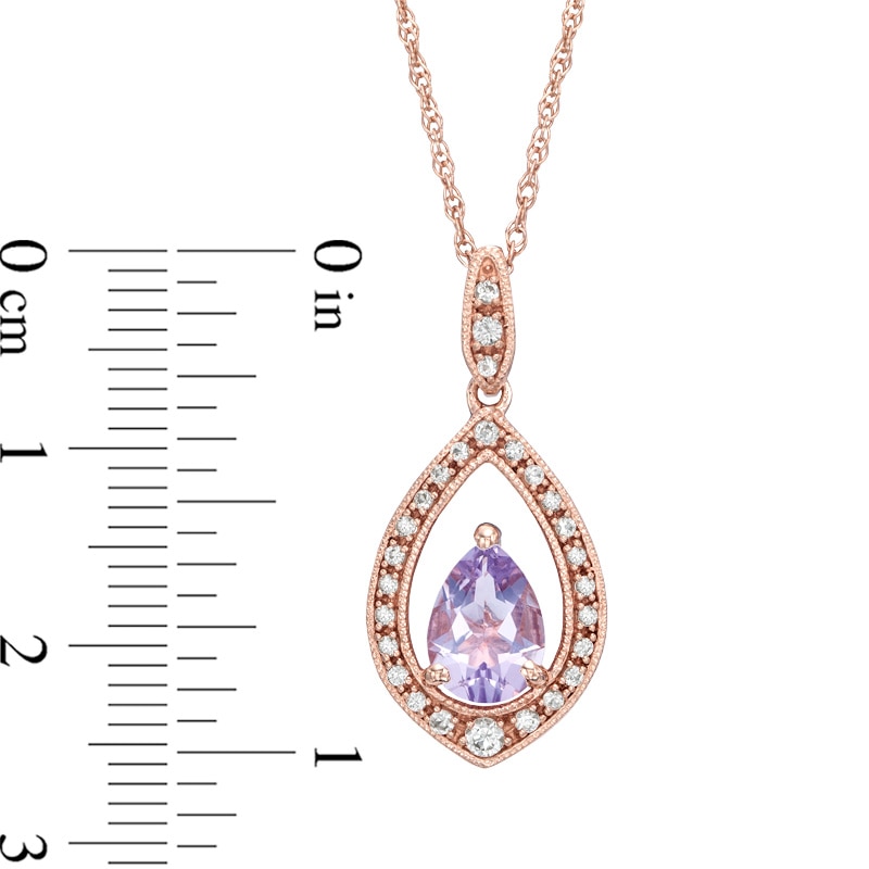 Pear-Shaped Rose de France Amethyst and Lab-Created White Sapphire Pendant in Sterling Silver with 14K Rose Gold Plate