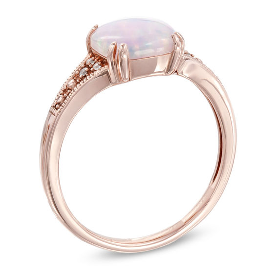 8.0mm Cushion-Cut Lab-Created Pink Opal and White Sapphire Ring in Sterling Silver with 14K Rose Gold Plate