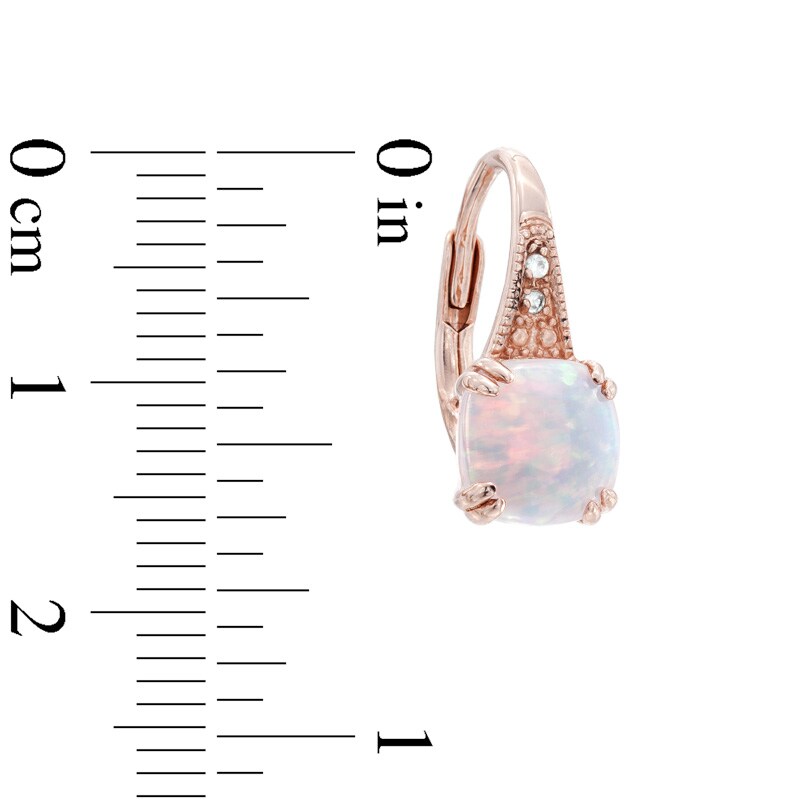 Main Image 2 of 7.0mm Cushion-Cut Lab-Created Pink Opal and White Sapphire Drop Earrings in Sterling Silver with 14K Rose Gold Plate