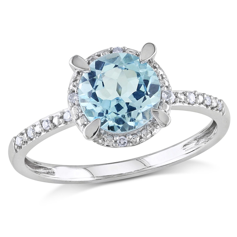 7.0mm Sky Blue Topaz and Diamond Accent Frame Engagement Ring in 10K ...