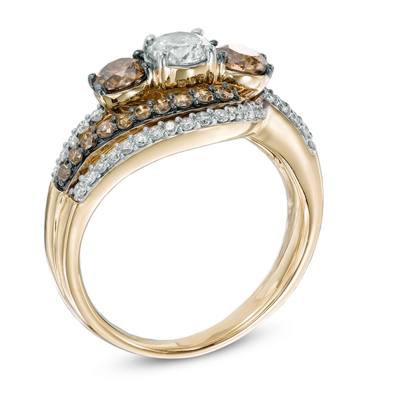 1-3/4 CT. T.w. Champagne and White Diamond Past Present Future® Layered Swirl Ring in 14K Gold