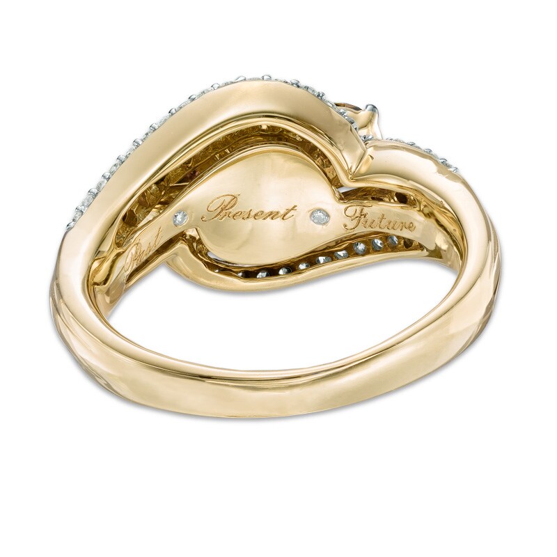 1-3/4 CT. T.W. Champagne and White Diamond Past Present Future® Layered Swirl Ring in 14K Gold
