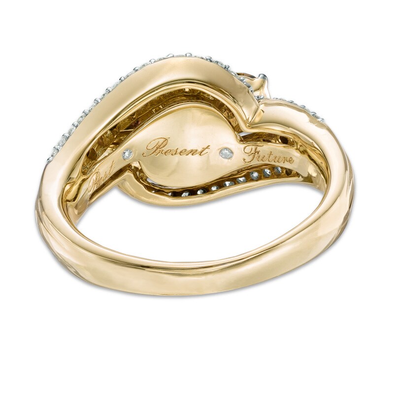 Main Image 3 of 1-3/4 CT. T.W. Champagne and White Diamond Past Present Future® Layered Swirl Ring in 14K Gold