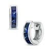 Thumbnail Image 1 of Princess-Cut Lab-Created Blue Sapphire Huggie Hoop Earrings in Sterling Silver