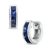 Thumbnail Image 0 of Princess-Cut Lab-Created Blue Sapphire Huggie Hoop Earrings in Sterling Silver