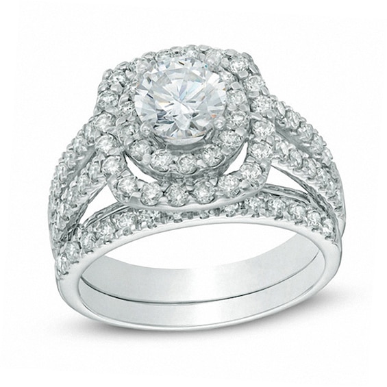 2 1 5 CT T W Diamond Double Frame Bridal Set in 14K 2 1 5 CT T W Diamond Double Frame Bridal Set in 14K