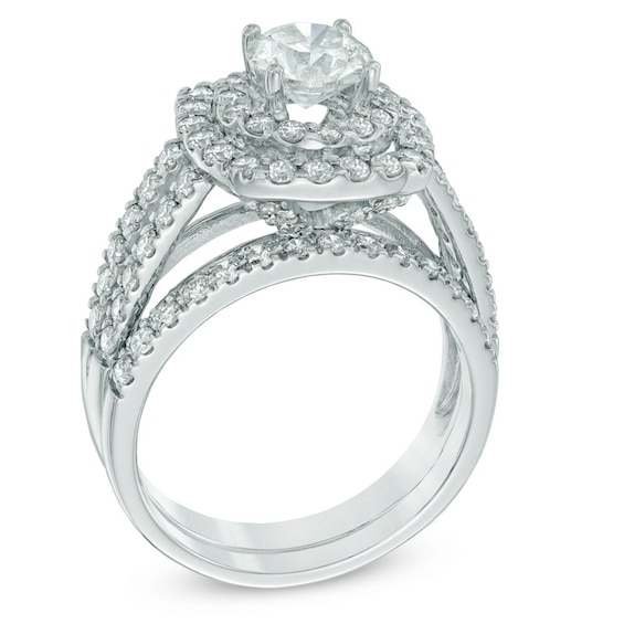 2-1/5 CT. T.w. Diamond Double Frame Bridal Set in 14K White Gold