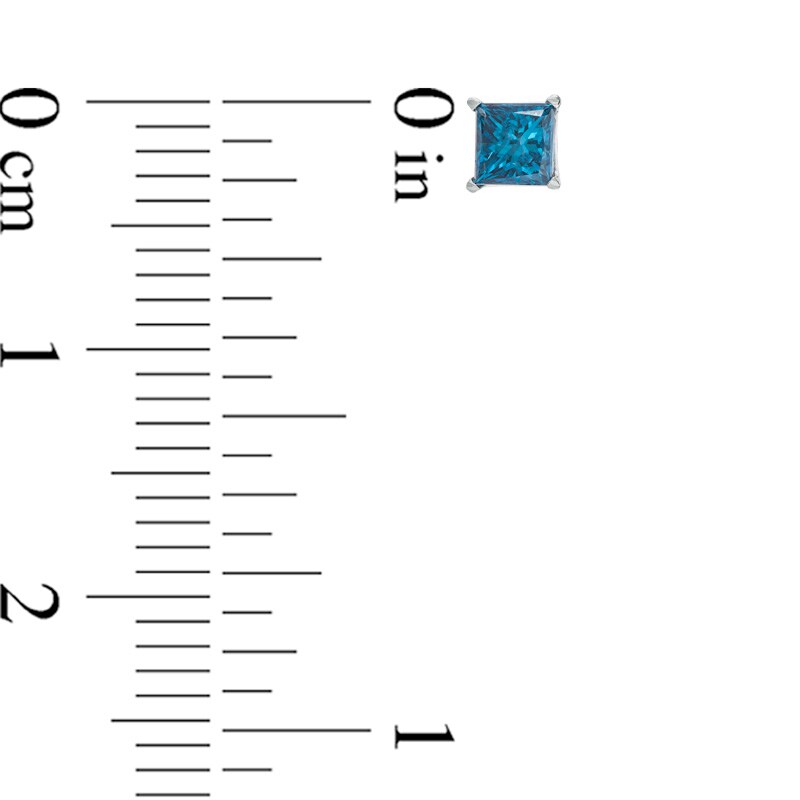 Main Image 2 of 1/2 CT. T.W. Enhanced Blue Princess-Cut Diamond Solitaire Stud Earrings in 10K White Gold