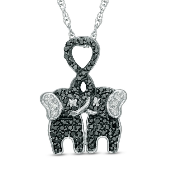 1/4 CT. T.w. Enhanced Black and White Diamond Kissing Elephants Pendant in Sterling Silver