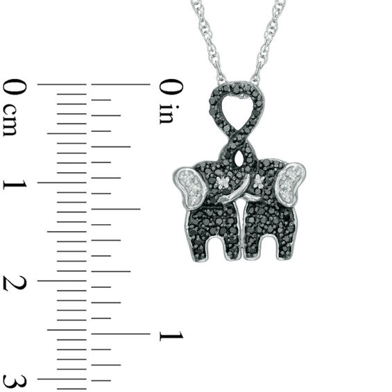 1/4 CT. T.w. Enhanced Black and White Diamond Kissing Elephants Pendant in Sterling Silver