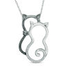 Thumbnail Image 0 of Enhanced Black and White Diamond Accent Double Cat Pendant in Sterling Silver with Black Rhodium