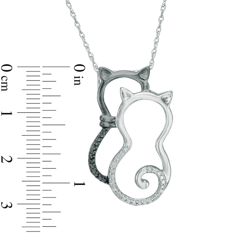 Enhanced Black and White Diamond Accent Double Cat Pendant in Sterling Silver with Black Rhodium