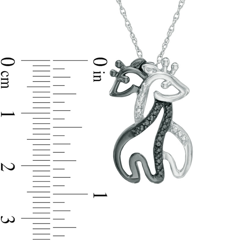 Enhanced Black and White Diamond Accent Hugging Giraffes Pendant in Sterling Silver with Black Rhodium