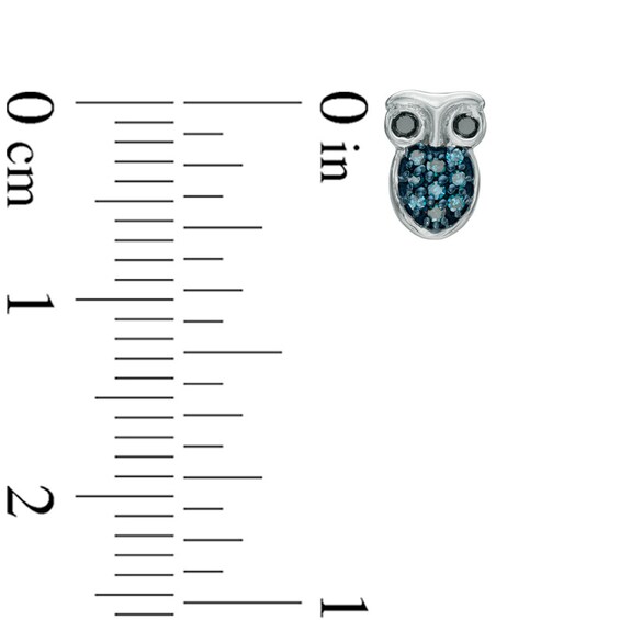 1/10 CT. T.w. Blue and Black Diamond Owl Stud Earrings in Sterling Silver