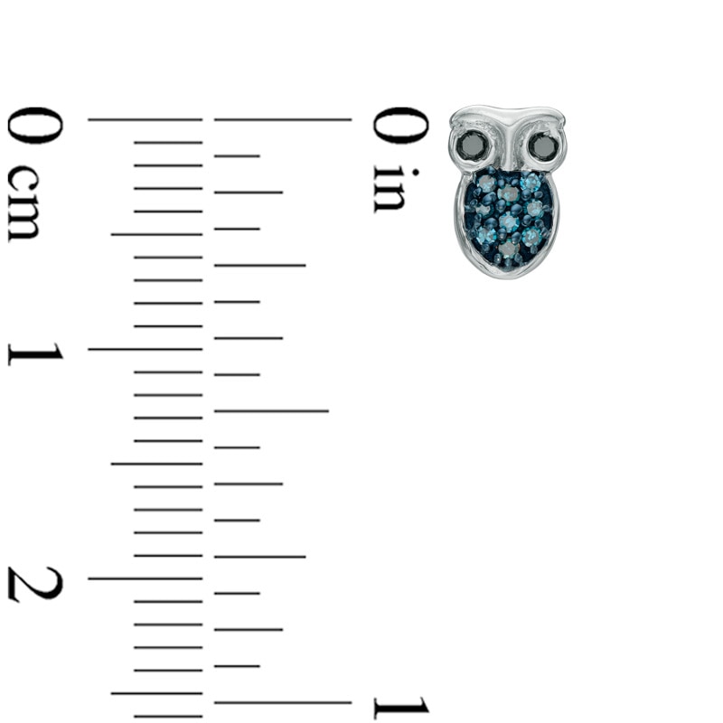 1/10 CT. T.W. Blue and Black Diamond Owl Stud Earrings in Sterling Silver