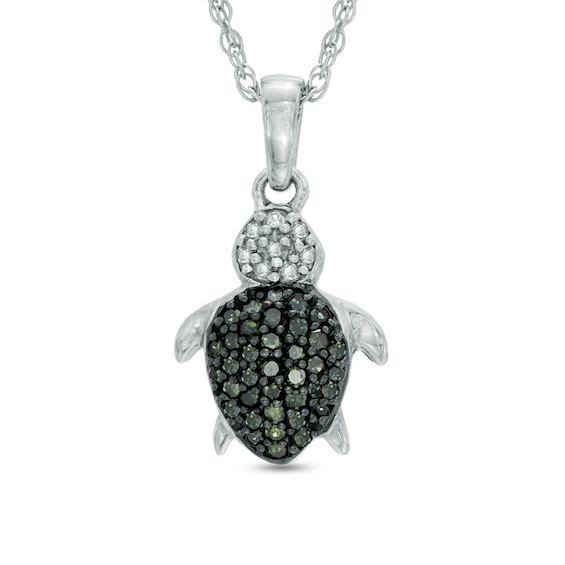 1/6 CT. T.w. Enhanced Green and White Diamond Turtle Pendant in Sterling Silver