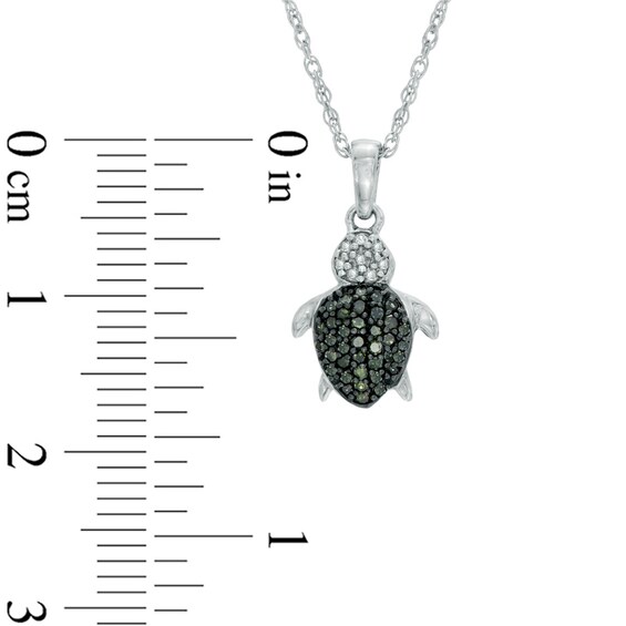 1/6 CT. T.w. Enhanced Green and White Diamond Turtle Pendant in Sterling Silver