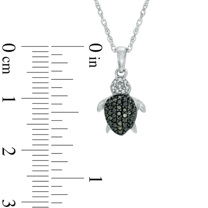 Main Image 2 of 1/6 CT. T.W. Enhanced Green and White Diamond Turtle Pendant in Sterling Silver