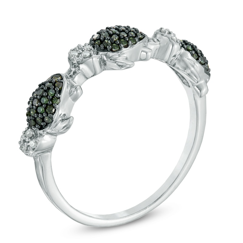 1/4 CT. T.W. Enhanced Dark Green and White Diamond Three Turtle Ring in Sterling Silver
