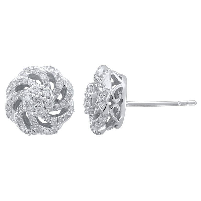 Main Image 1 of 1/2 CT. T.W. Multi-Diamond Pinwheel Stud Earrings in 10K White Gold