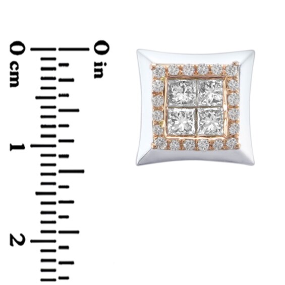1/2 CT. T.w. Princess-Cut Quad Multi-Diamond Concave Square Stud Earrings in 10K Two-Tone Gold