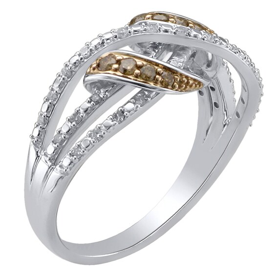 1/4 CT. T.w. Champagne and White Diamond Ribbon Wrapped Ring in 10K White Gold