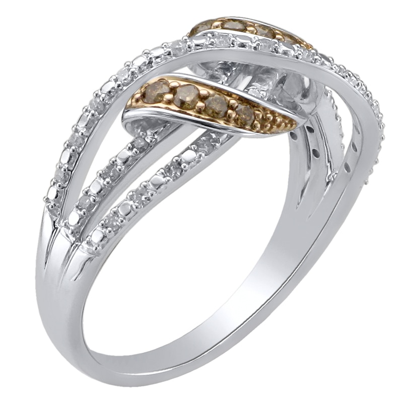 1/4 CT. T.W. Champagne and White Diamond Ribbon Wrapped Ring in 10K White Gold